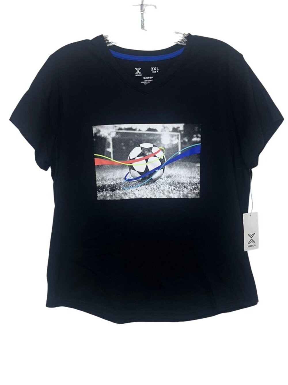 Xersion Soccer Graphic Tshirt Girls 3XL Black New Quick-Dri Activewear